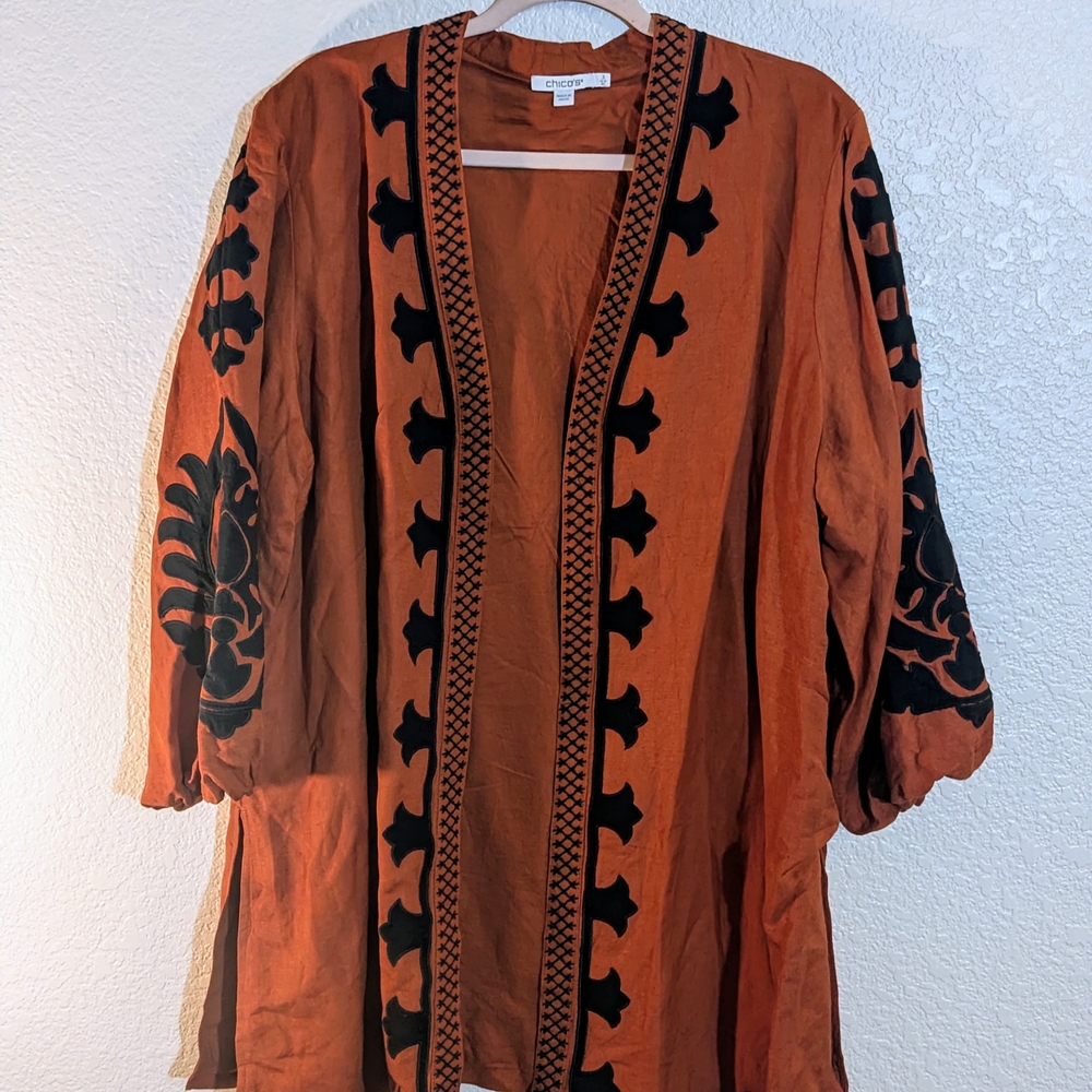 Rust Orange Embroidered Kimono